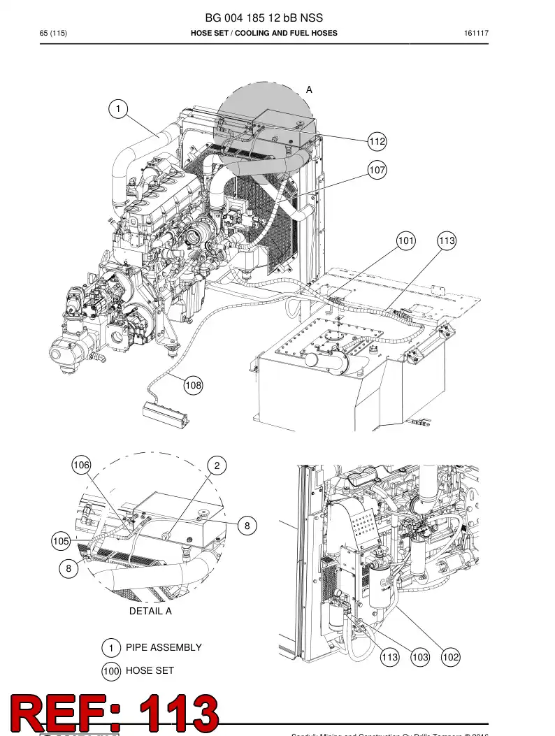 59209495 592 094 95 Hose Assembly, Fuel - Sandvik Technical Drawing