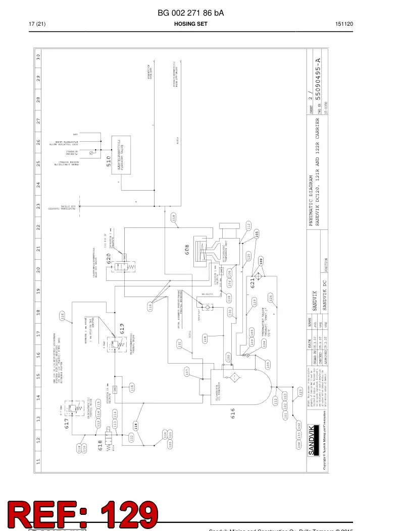 59209533c 592 095 33c Hose Assembly, Hydraulic - Sandvik Technical Drawing
