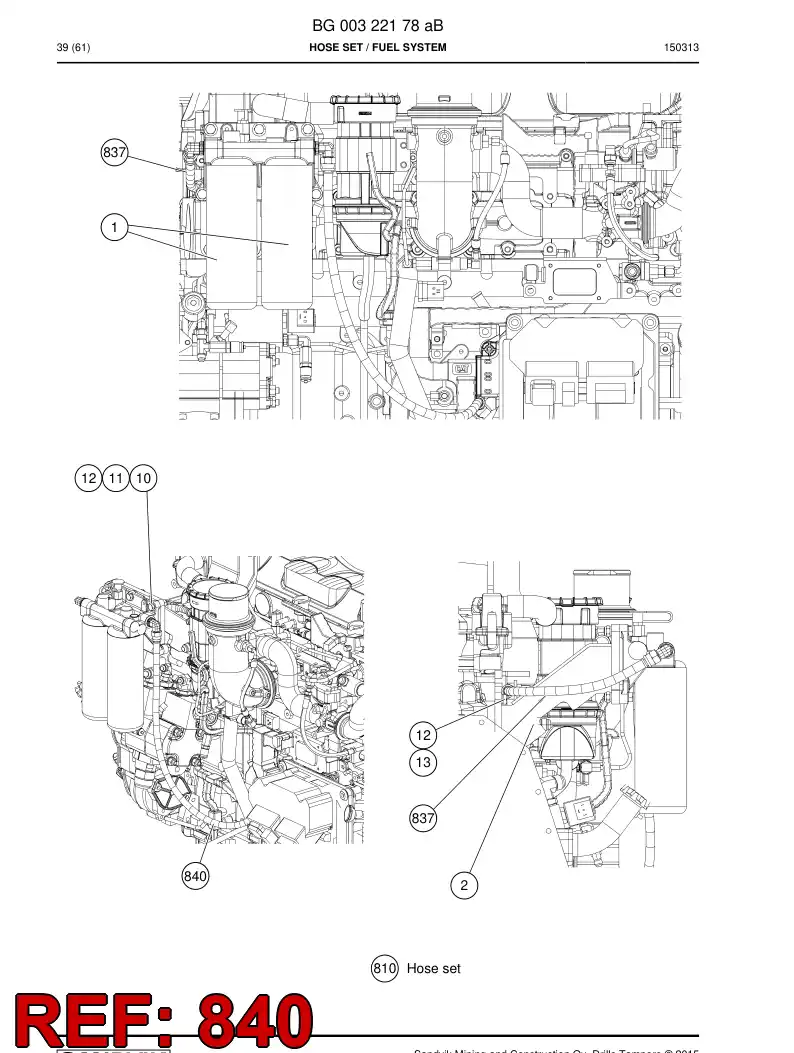59209593 592 095 93 Hose Assembly, Fuel - Sandvik Technical Drawing