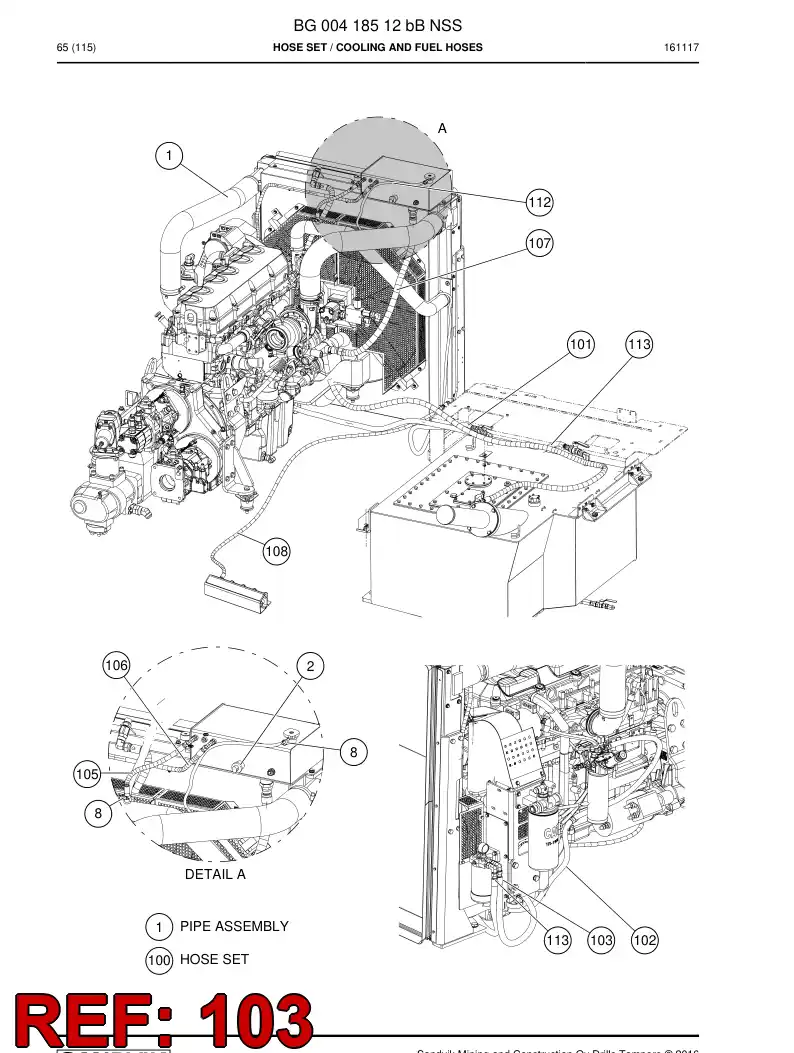 59209765 592 097 65 Hose Assembly, Fuel - Sandvik Technical Drawing