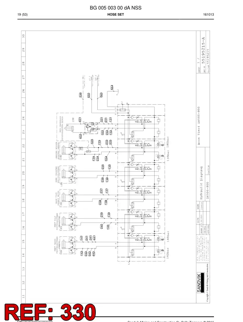 59209801c 592 098 01c Hose Assembly, Hydraulic - Sandvik Technical Drawing