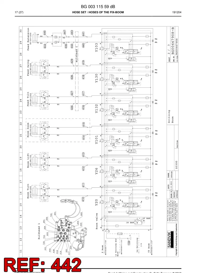 59210607 592 106 07 Hose Assembly, Hydraulic - Sandvik Technical Drawing