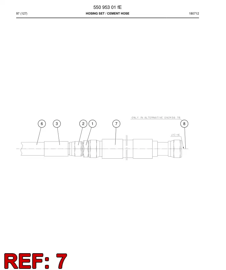59210711 592 107 11 Hose Assembly, Hydraulic - Sandvik Technical Drawing