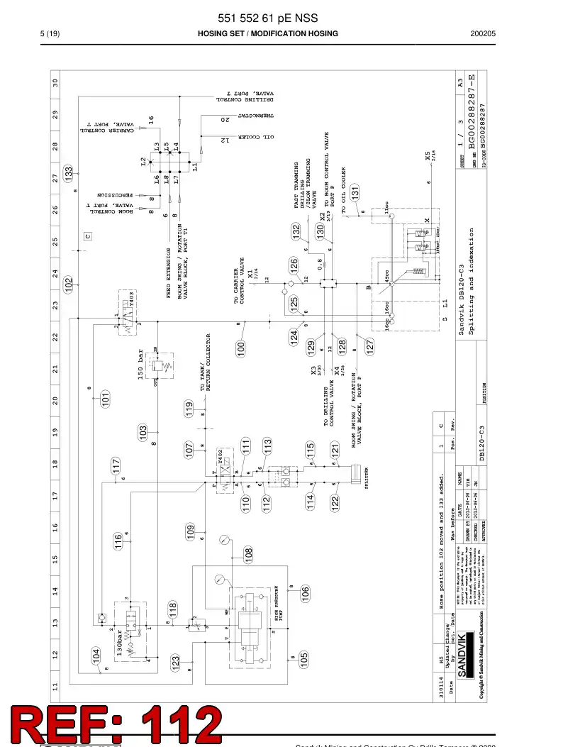 59211249 592 112 49 Hose Assembly, Hydraulic - Sandvik Technical Drawing