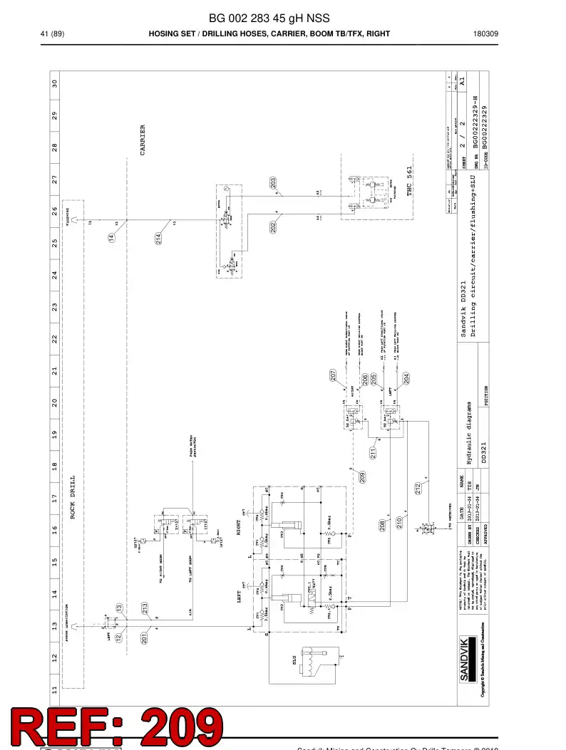 59211311 592 113 11 Hose Assembly, Hydraulic - Sandvik Technical Drawing