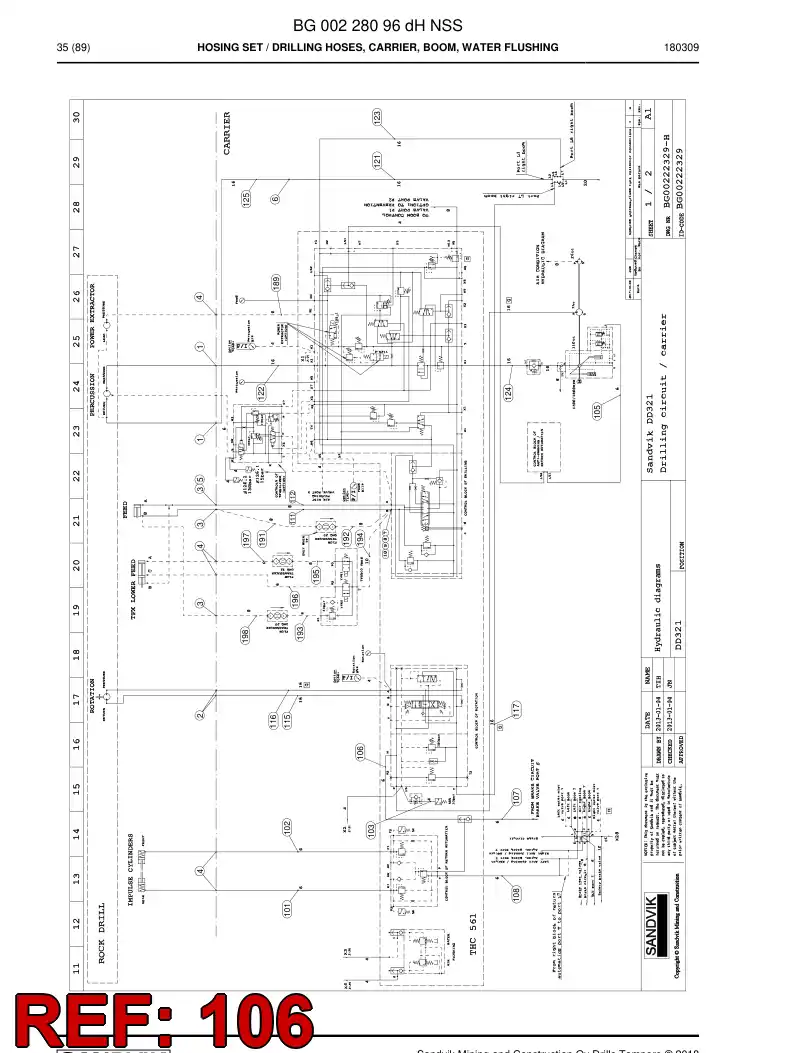 59211327 592 113 27 Hose Assembly, Hydraulic - Sandvik Technical Drawing