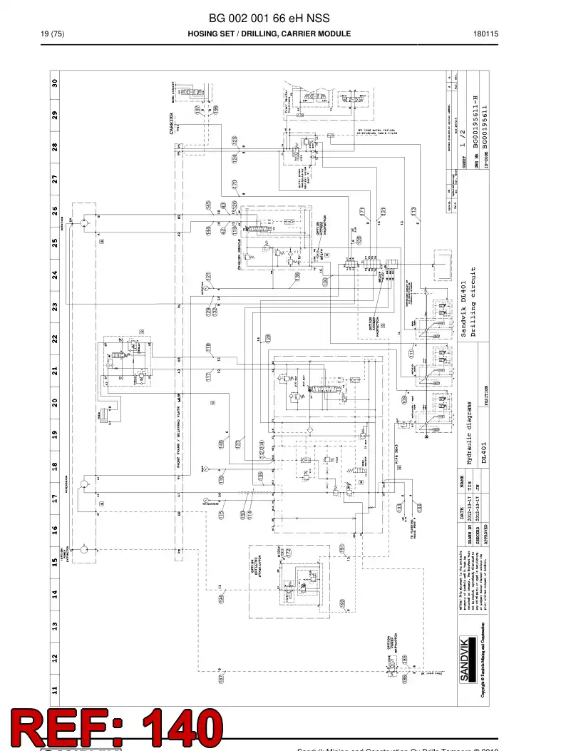 59211465 592 114 65 Hose Assembly, Hydraulic - Sandvik Technical Drawing