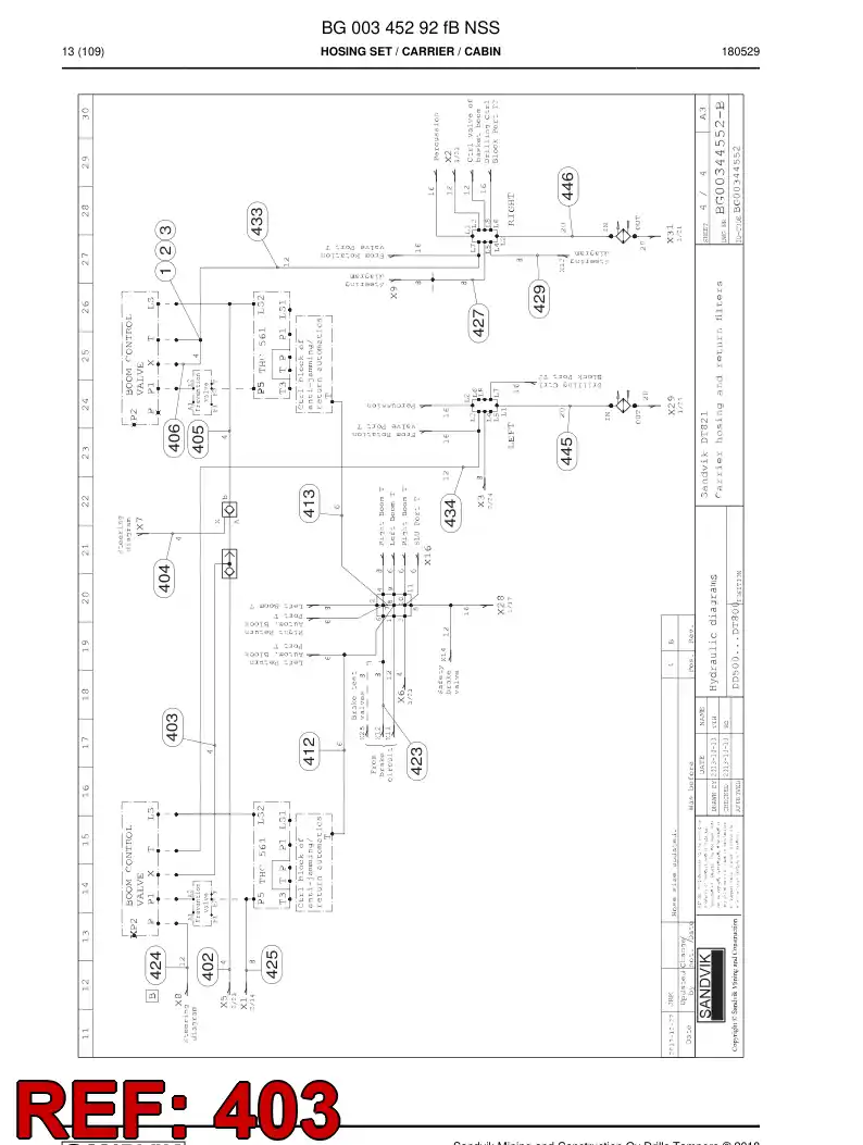 59211469b 592 114 69b Hose Assembly, Hydraulic - Sandvik Technical Drawing