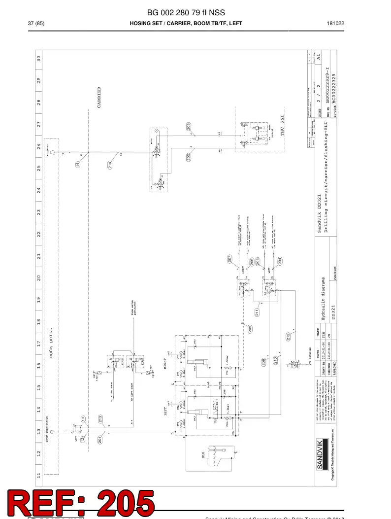 59211501b 592 115 01b Hose Assembly, Hydraulic - Sandvik Technical Drawing
