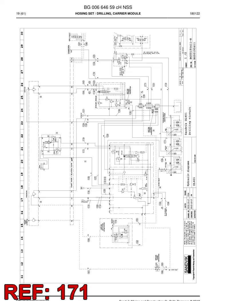 59212011c 592 120 11c Hose Assembly, Hydraulic - Sandvik Technical Drawing