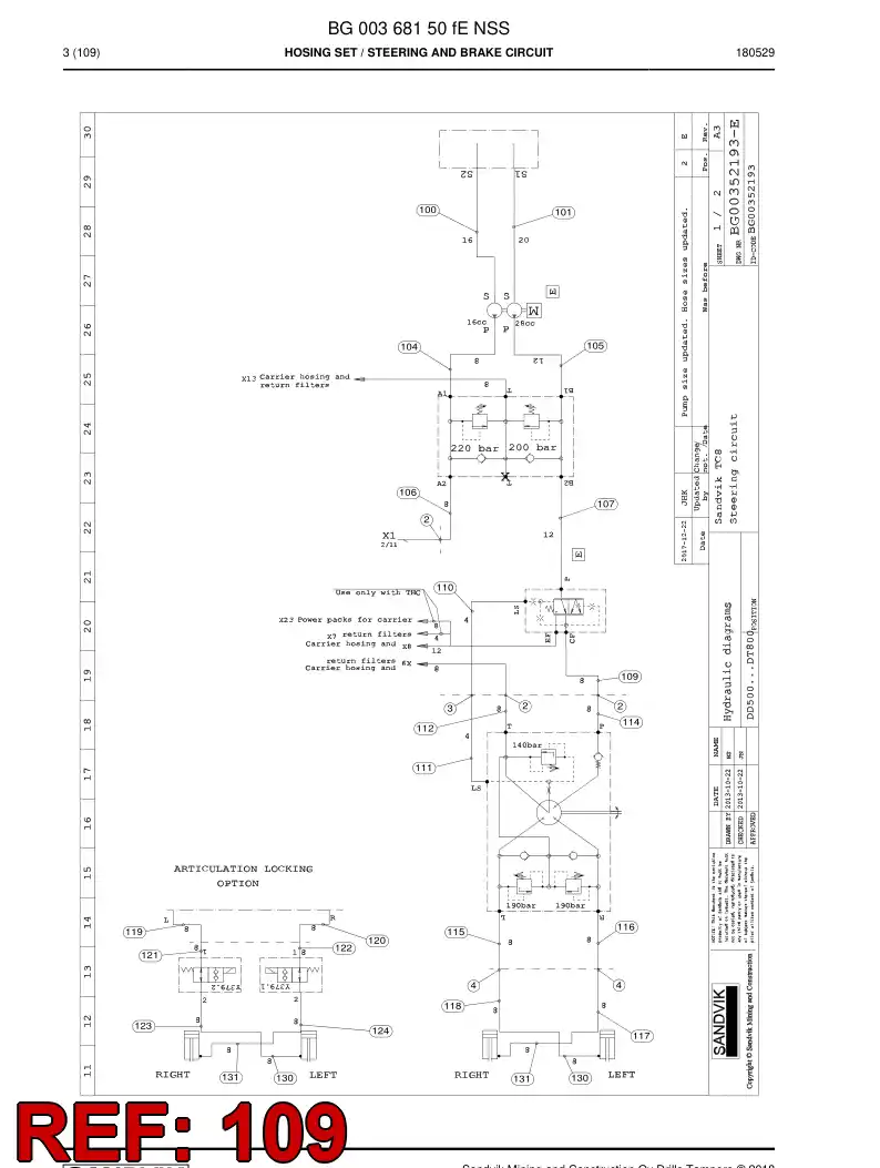 59212061c 592 120 61c Hose Assembly, Hydraulic - Sandvik Technical Drawing