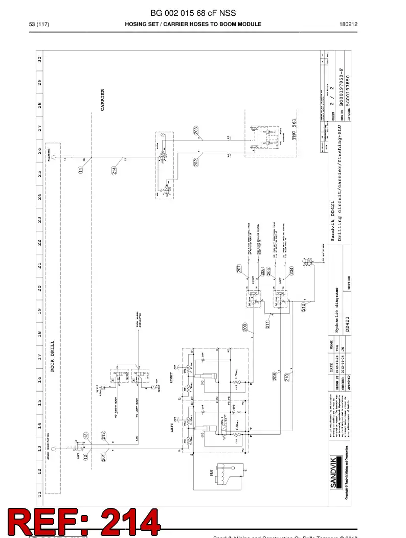 59212461 592 124 61 Hose Assembly, Hydraulic - Sandvik Technical Drawing