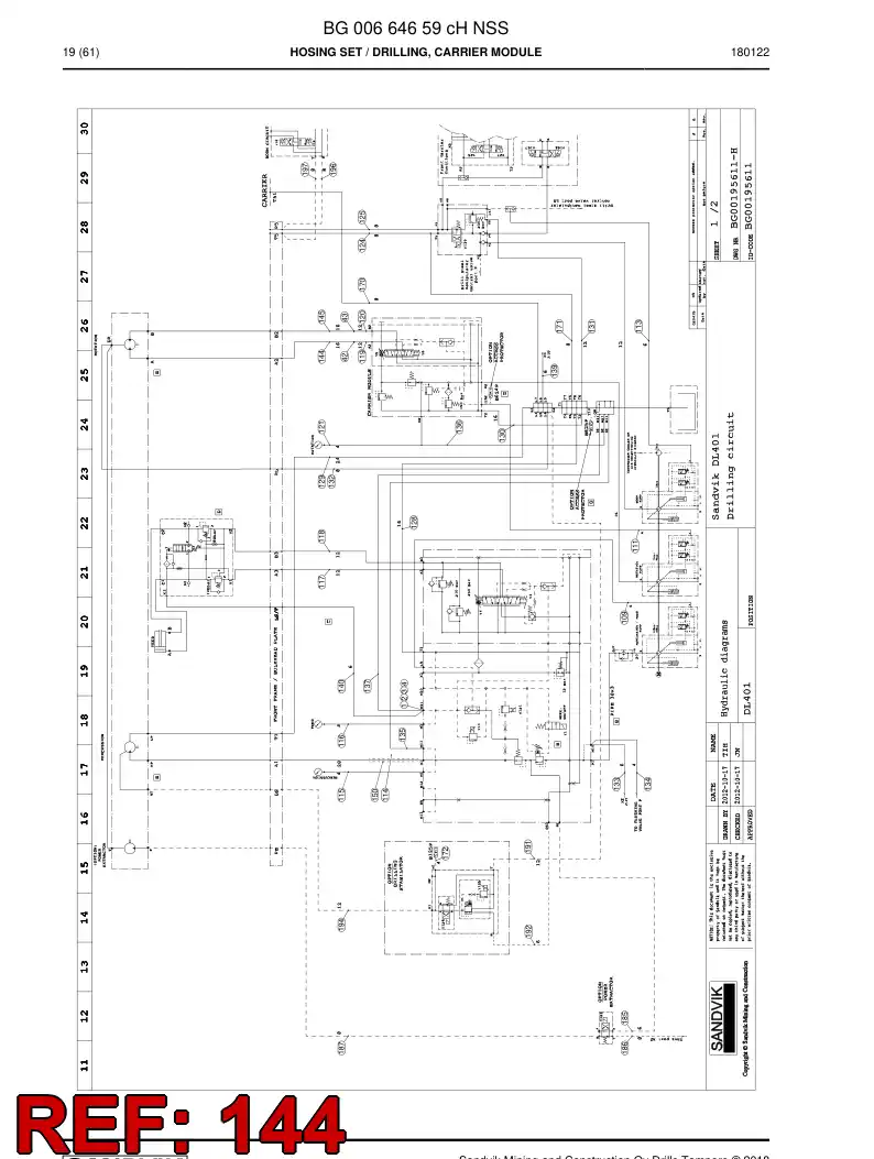 59212497a 592 124 97a Hose Assembly, Hydraulic - Sandvik Technical Drawing