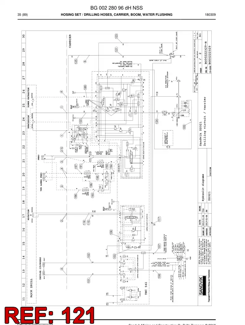 59212703a 592 127 03a Hose Assembly, Hydraulic - Sandvik Technical Drawing
