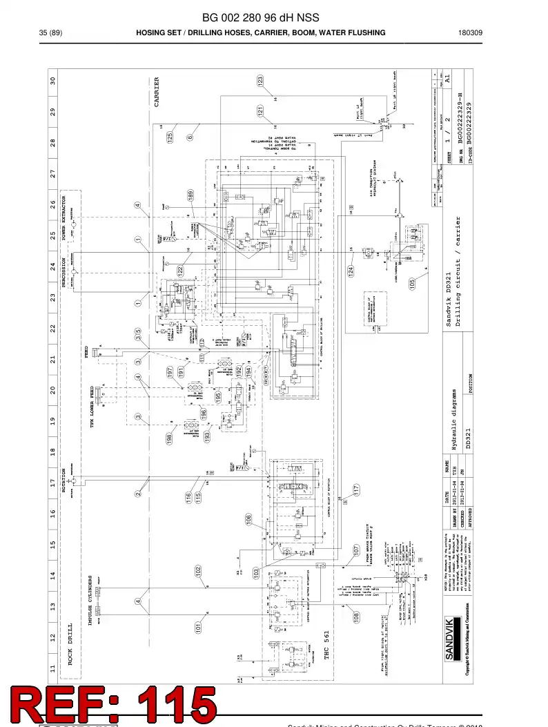59212717a 592 127 17a Hose Assembly, Hydraulic - Sandvik Technical Drawing