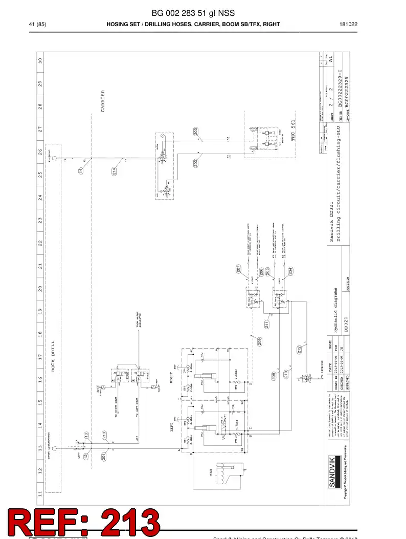 59212727c 592 127 27c Hose Assembly, Hydraulic - Sandvik Technical Drawing