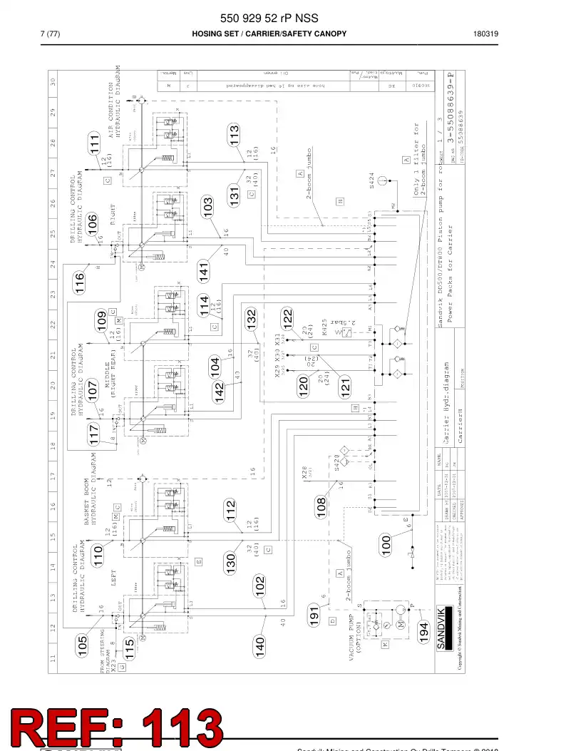 59213363 592 133 63 Hose Assembly, Hydraulic - Sandvik Technical Drawing