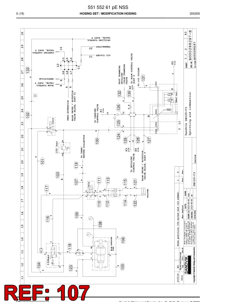 59213825b 592 138 25b Hose Assembly, Hydraulic - Sandvik Technical Drawing