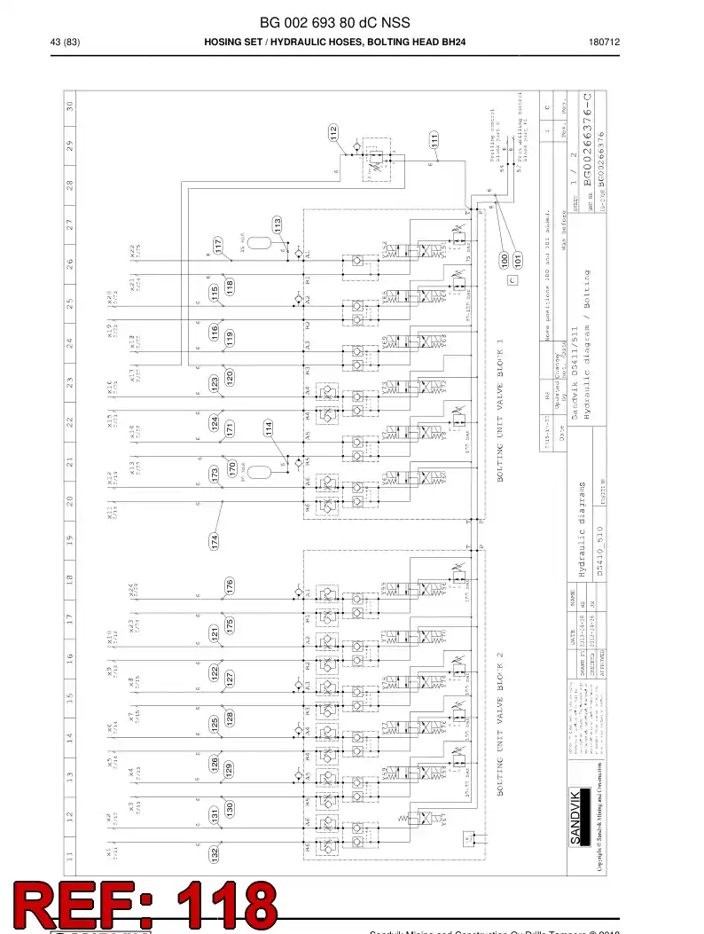 59214093c 592 140 93c Hose Assembly, Hydraulic - Sandvik Technical Drawing