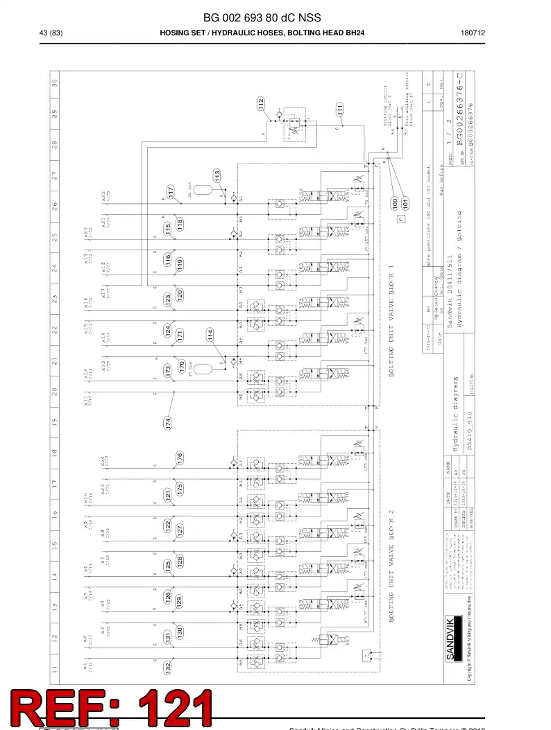 59214139 592 141 39 Hose Assembly, Hydraulic - Sandvik Technical Drawing