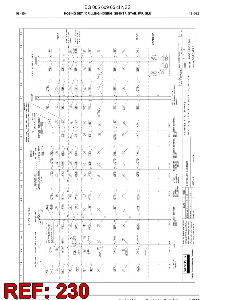 59214165 592 141 65 Hose Assembly, Hydraulic - Sandvik Technical Drawing