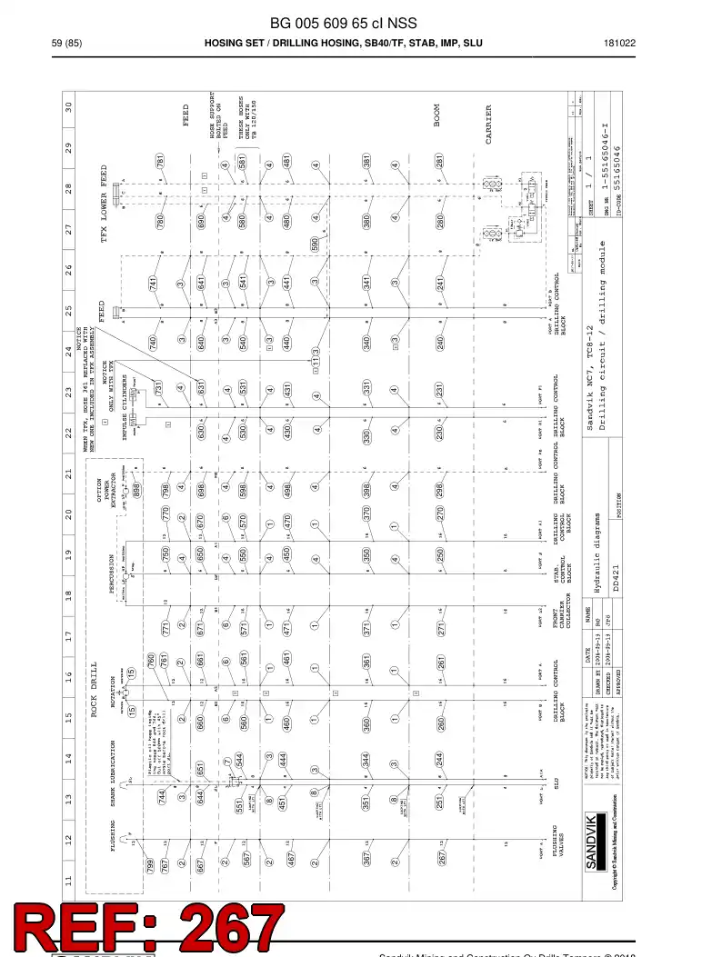 59214315 592 143 15 Hose Assembly, Hydraulic - Sandvik Technical Drawing
