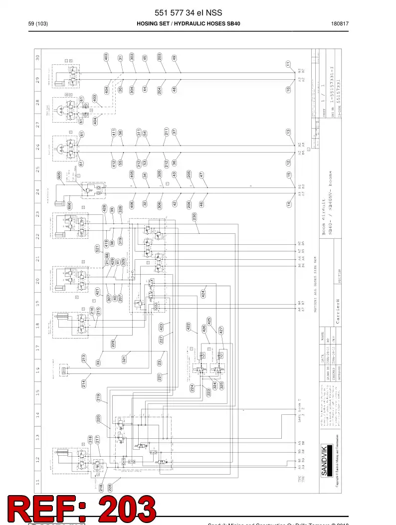 59214363 592 143 63 Hose Assembly, Hydraulic - Sandvik Technical Drawing