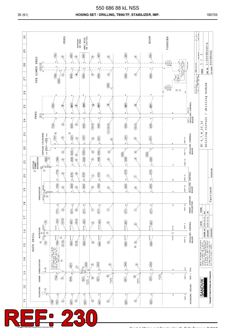 59214521 592 145 21 Hose Assembly, Hydraulic - Sandvik Technical Drawing