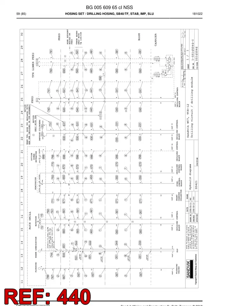 59214557c 592 145 57c Hose Assembly, Hydraulic - Sandvik Technical Drawing