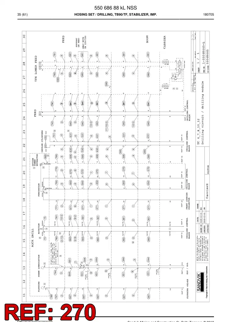 59215437 592 154 37 Hose Assembly, Hydraulic - Sandvik Technical Drawing