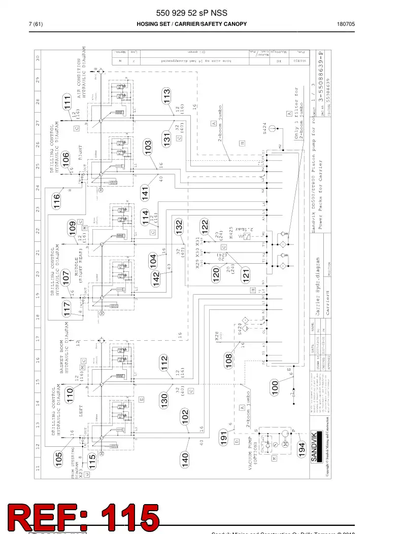 59216715c 592 167 15c Hose Assembly, Hydraulic - Sandvik Technical Drawing