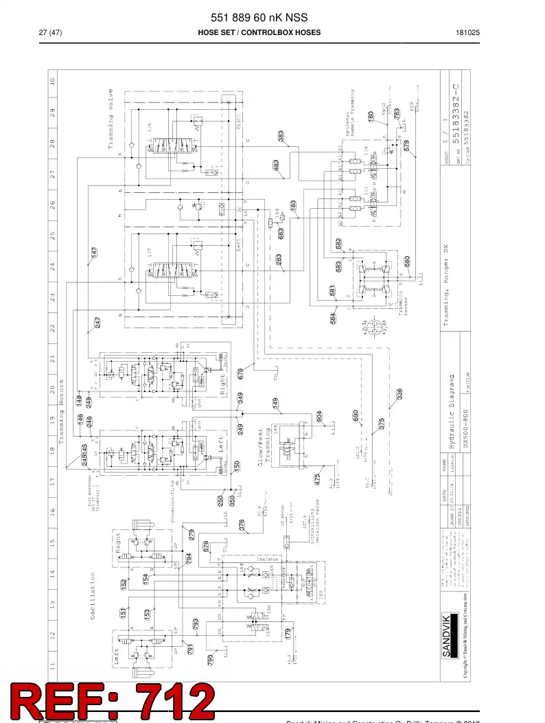 59217441c 592 174 41c Hose Assembly, Hydraulic - Sandvik Technical Drawing