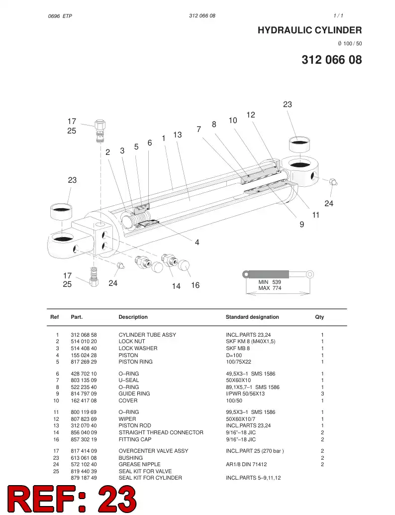 61306108 613 061 08 BEARING BUSHING - Sandvik Technical Drawing