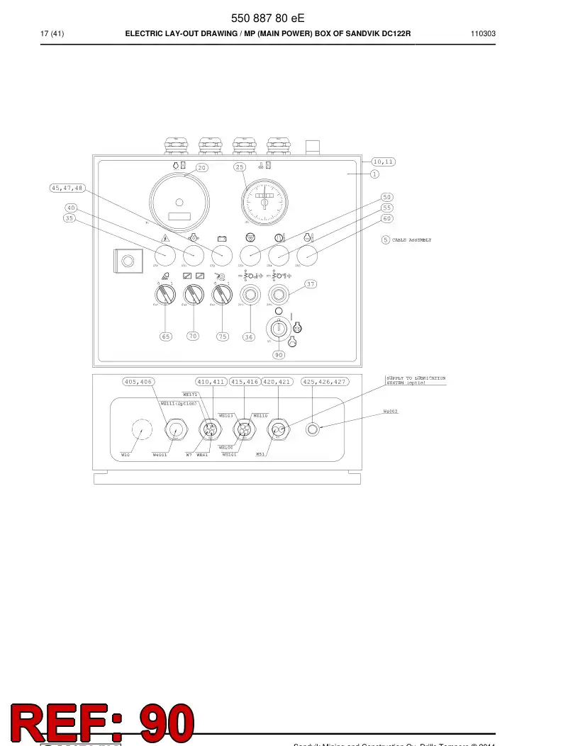 61420239b 614 202 39b STARTER SWITCH + COVER - Sandvik Technical Drawing