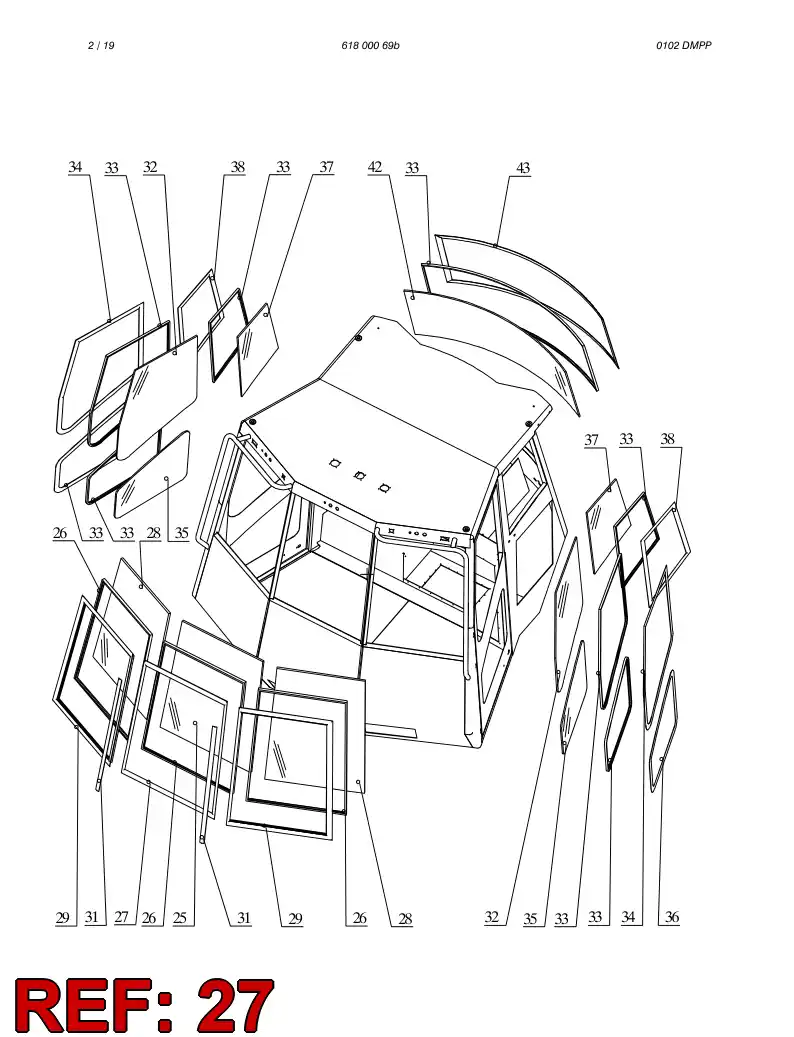 61802519 618 025 19 WINDOW FRAME - Sandvik Technical Drawing