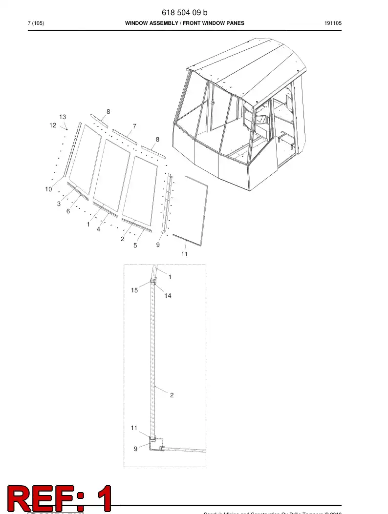 61850539 618 505 39 Window, Front - Sandvik Technical Drawing