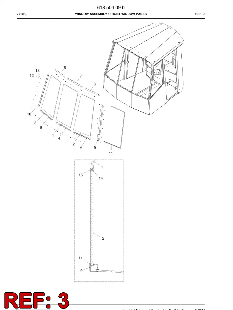 61850799 618 507 99 Window, Front - Sandvik Technical Drawing