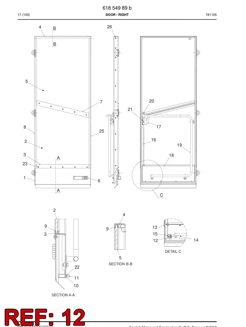 61855209 618 552 09 Swinging Mechanism - Sandvik Technical Drawing