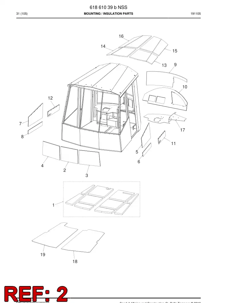 61861299 618 612 99 Sound insulation plate - Sandvik Technical Drawing