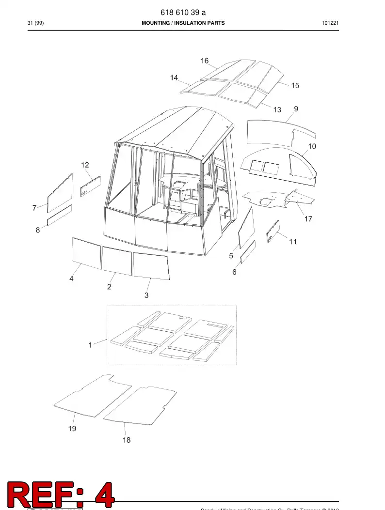 61861449 618 614 49 Sound insulation plate - Sandvik Technical Drawing