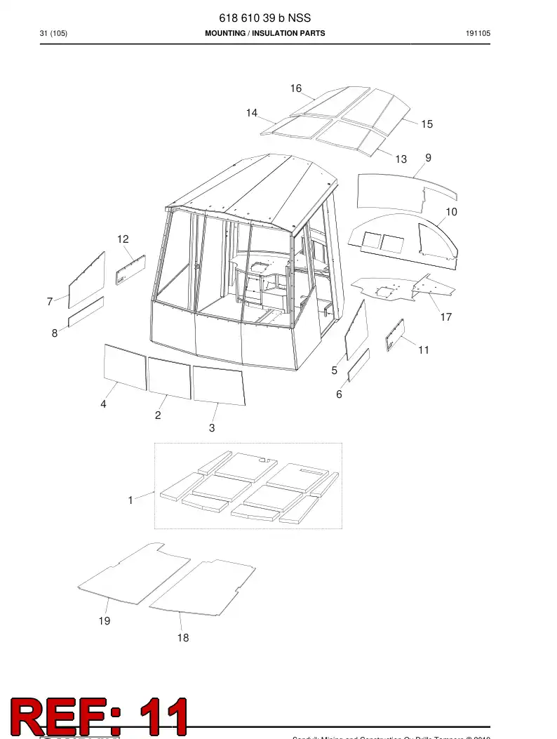 61862179 618 621 79 Sound insulation plate - Sandvik Technical Drawing