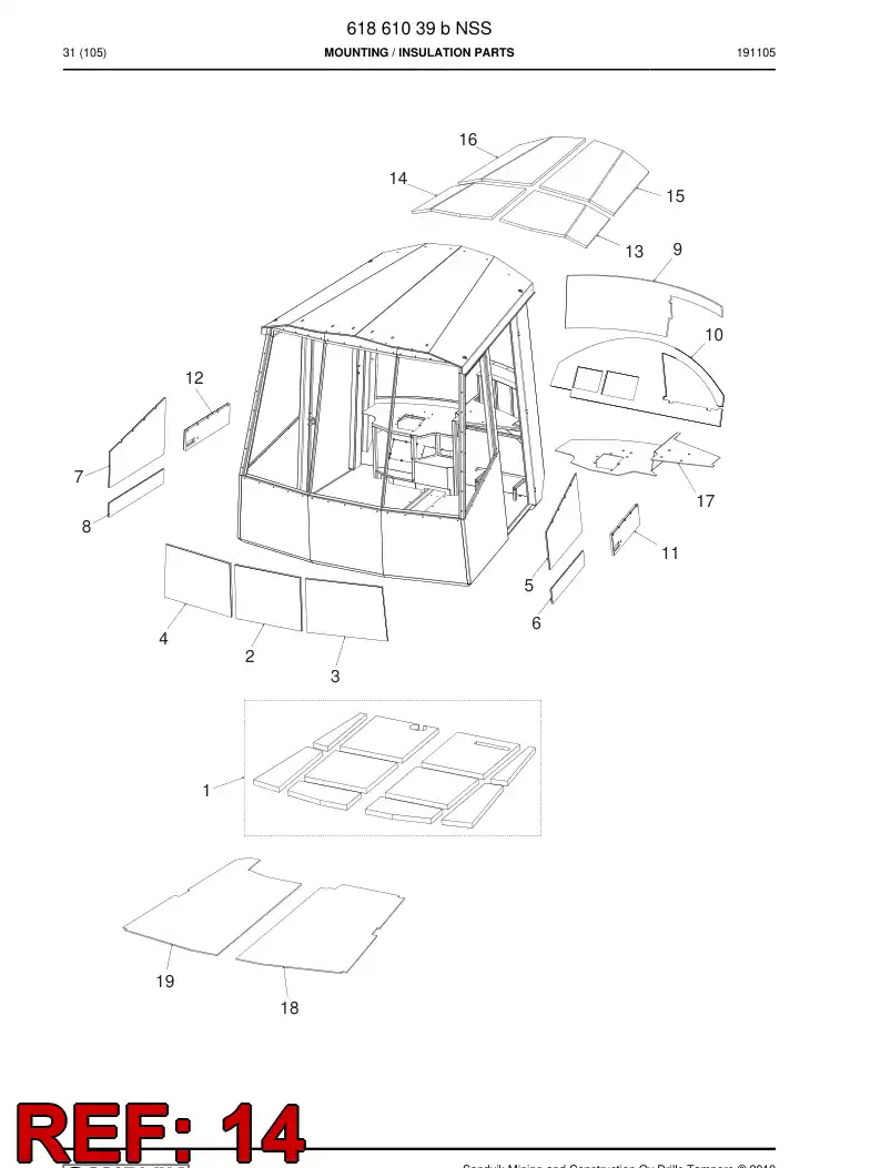 61862459 618 624 59 Sound insulation plate - Sandvik Technical Drawing
