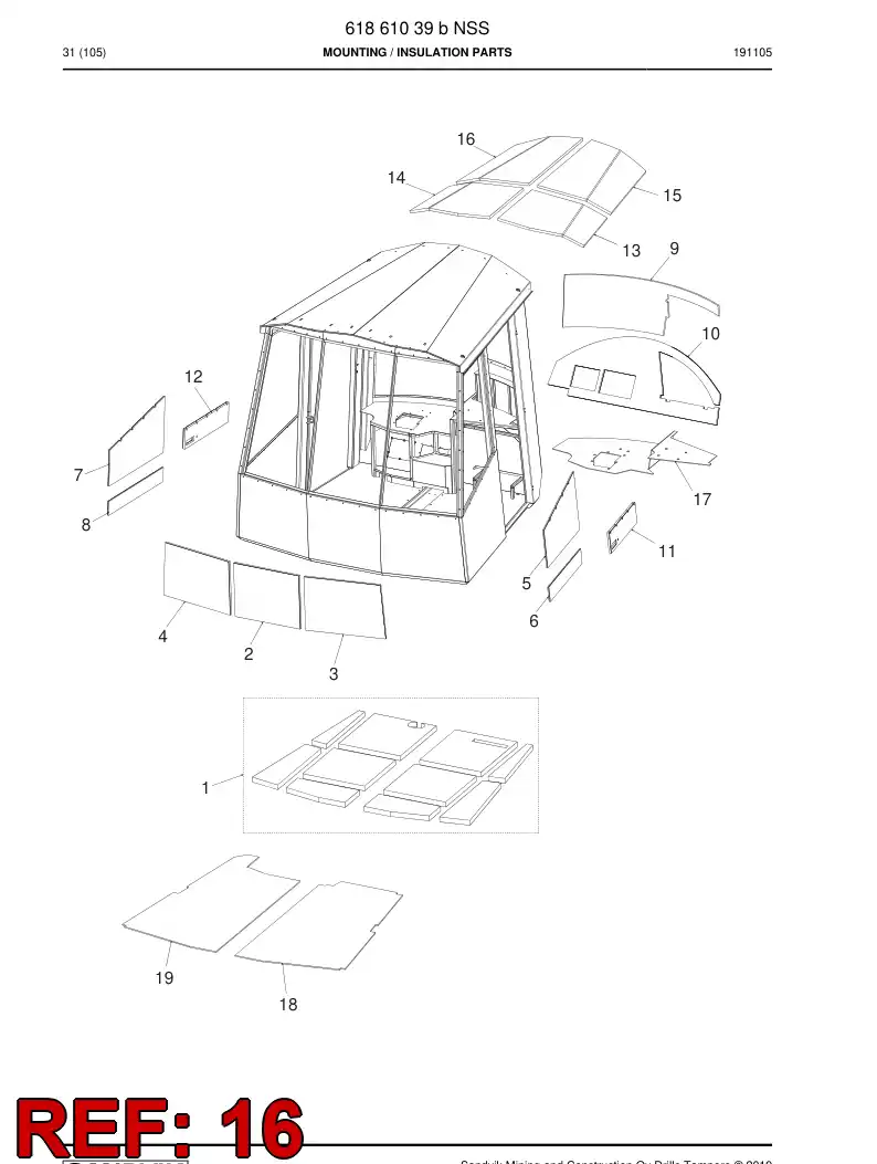 61862609 618 626 09 Sound insulation plate - Sandvik Technical Drawing