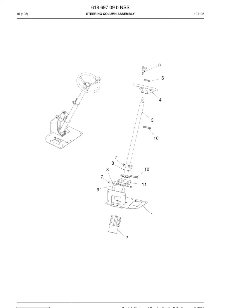 61869709b 618 697 09b Steering Column Assembly - Sandvik Technical Drawing