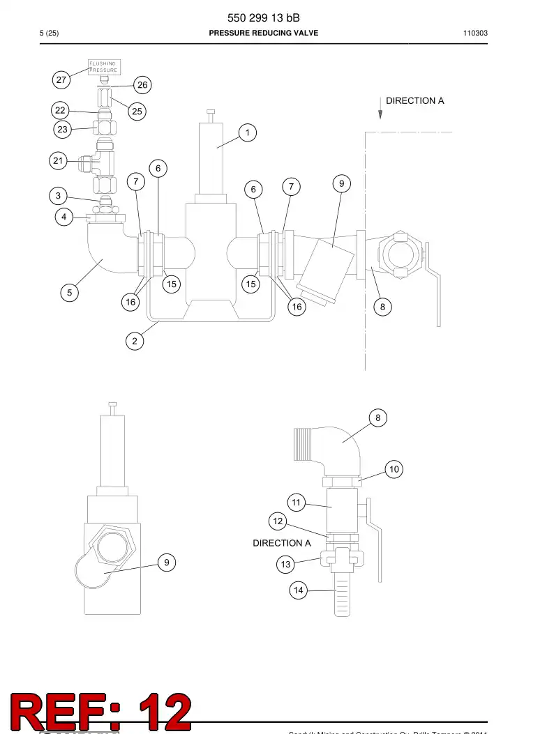 62540500 625 405 00 Adapter (hydraulic) - Sandvik Technical Drawing