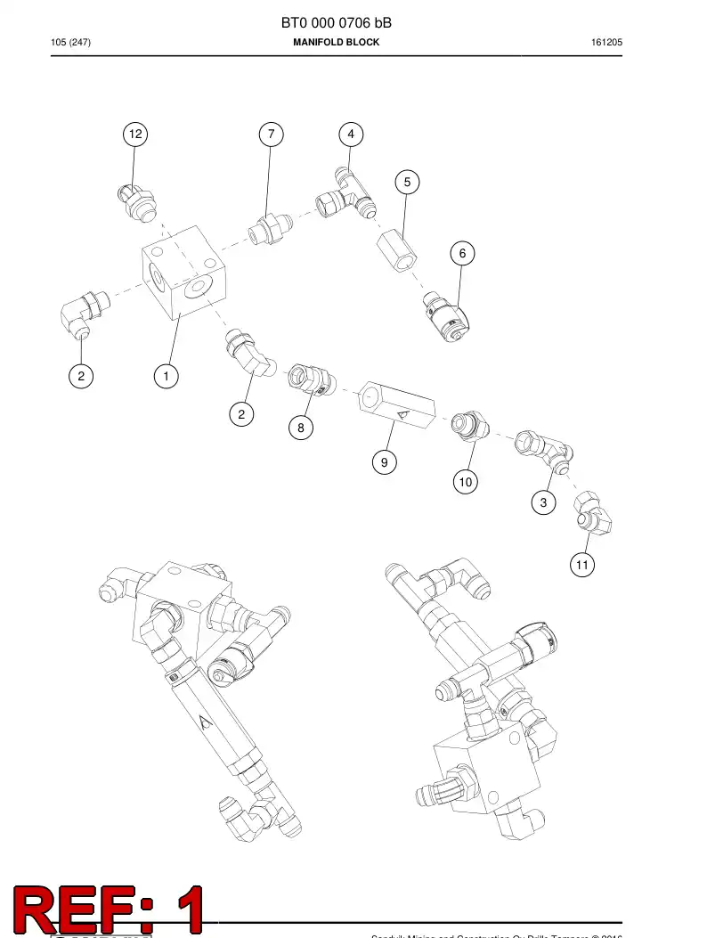 70801050 708 010 50 Manifold Block - Sandvik Technical Drawing