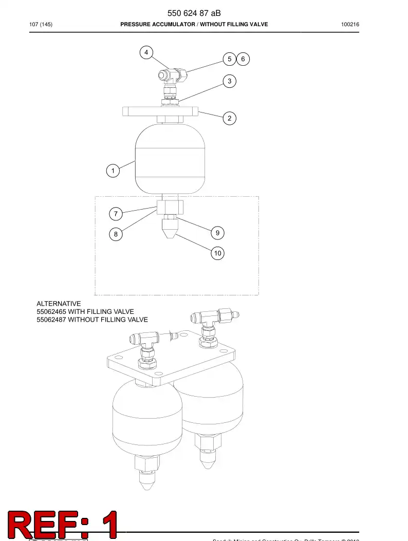 71055042a 710 550 42a Pressure accumulator - Sandvik Technical Drawing