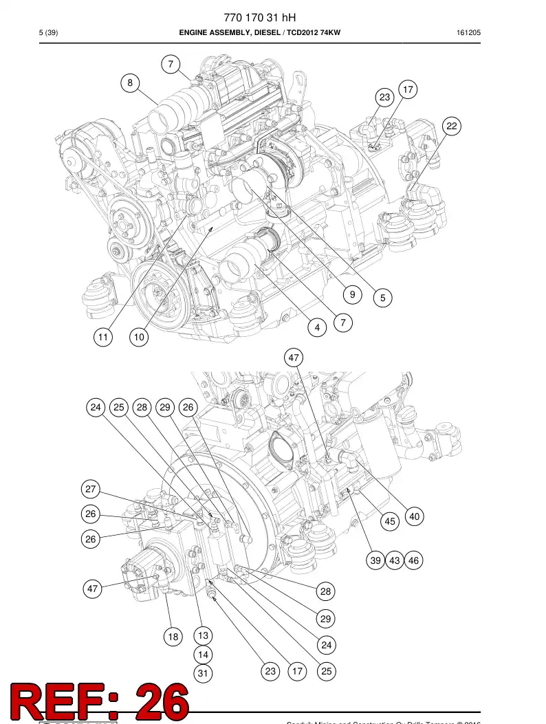 73803403 738 034 03 Adapter, Hydraulic - Sandvik Technical Drawing