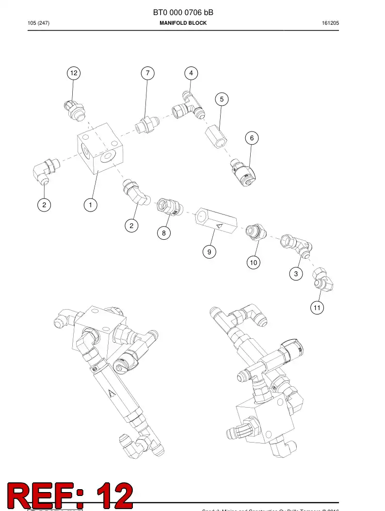 73804185 738 041 85 Adapter, Hydraulic - Sandvik Technical Drawing