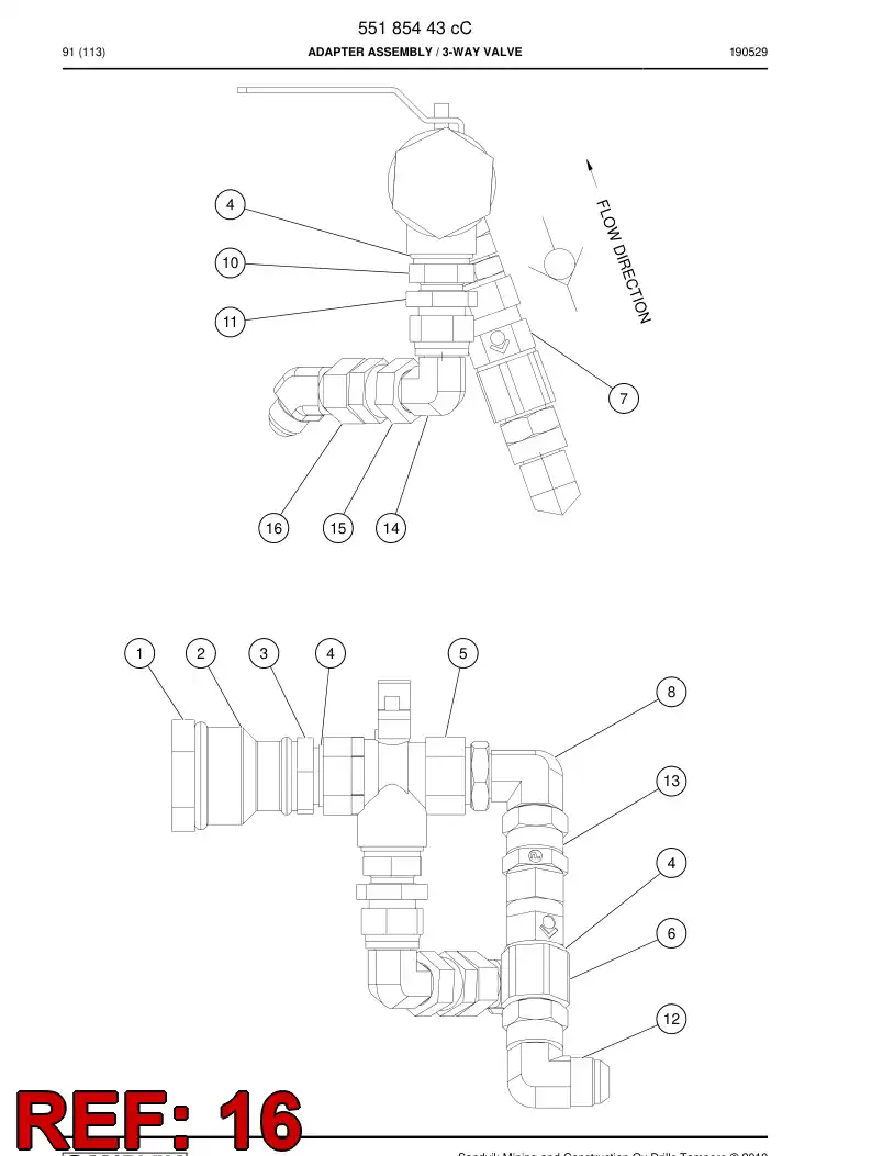73809626 738 096 26 Adapter, Hydraulic - Sandvik Technical Drawing